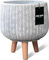 MA'AM Ivy - Bloempot op poten - D36xH36 - Wit - houten pootjes (FSC) - duurzame kwaliteit - trendy visgraat design