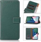 Litchi-textuur PU + TPU horizontale flip-lederen hoes met houder en kaartsleuven en portemonnee voor iPhone 13 Pro (donkergroen)