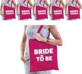 Pakket Vrijgezellenfeest vrouw tasjes/ goodiebag - 1x Bride to Be roze + 9x Bride Squad roze - Vrijgezellen dames