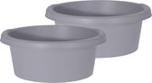 Set van 2x stuks grijze afwasteilen/afwasbakken rond kunststof 32 cm 10 liter - Afwassen - Handwas teiltjes