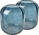 2x stuks glazen vazen blauw 18 x 20 cm - Blauwe vazen van glas