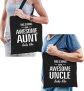 Awesome Aunt en Uncle tasje zwart - Cadeau boodschappentasjes set voor Oom en Tante - Cadeau Oom en Tante