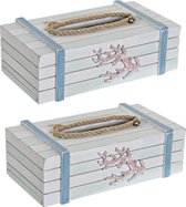 2x stuks tissuedozen/tissueboxen wit rechthoekig van hout 22 x 14 x 8 cm - Tissueboxen