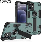 10 STKS schokbestendige TPU + pc-beschermhoes met onzichtbare houder voor iPhone 12 mini (donkergroen)