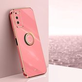 Voor Honor X10 5G XINLI Rechte 6D Plating Gouden Rand TPU Shockproof Case met Ring Houder (Meidoorn Rood)