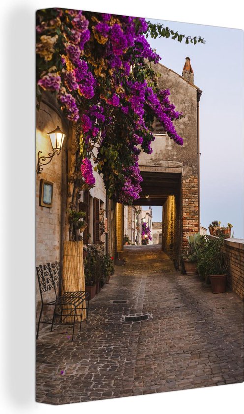Canvas Schilderij Italië - Bloemen - Straat - 40x60 cm - Wanddecoratie