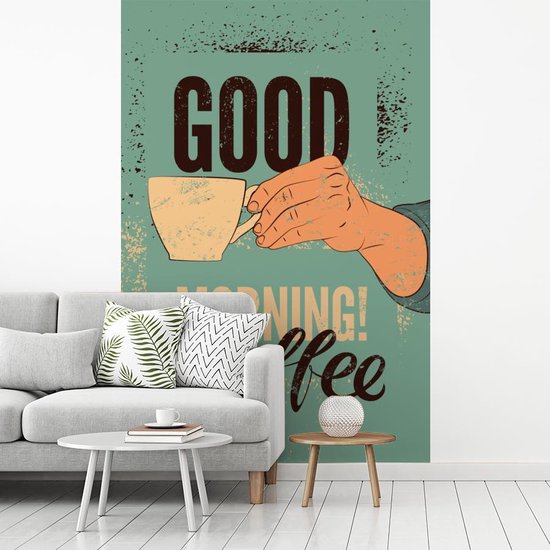 Bonjour café sur fond turquoise 160x240 cm