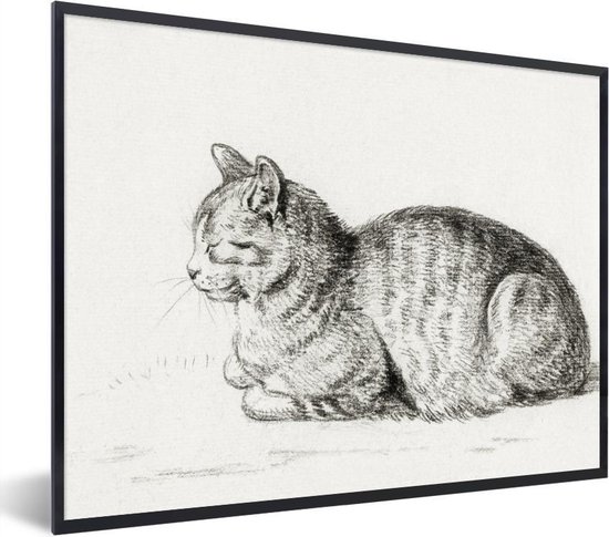 Fotolijst incl. Poster - Liggende kat - schilderij van Jean Bernard - 40x30 cm - Posterlijst