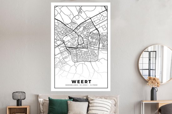 Poster Carte - Weert - Zwart - Wit - 120x180 cm XXL