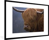 Fotolijst incl. Poster - Schotse Hooglander Stier - Koeienkop - Close up - 90x60 cm - Posterlijst