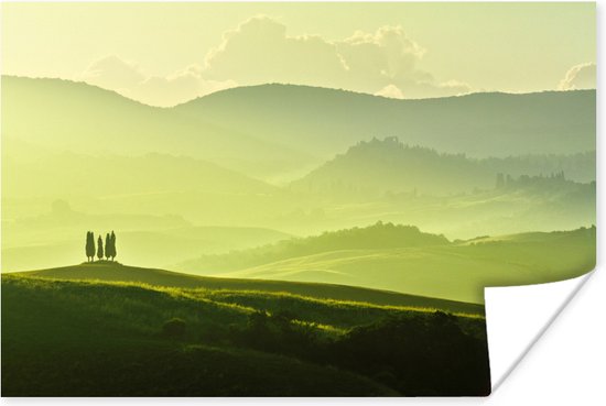 Les collines de la Toscane avec vue sur les paysages Poster 180x120 cm - Tirage photo sur Poster (décoration murale salon / chambre) XXL / Groot format!