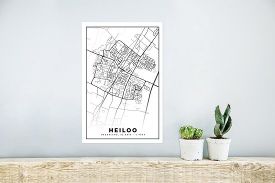 Affiche Carte - Heiloo - Zwart - Wit - 20x30 cm