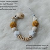 Babybeads - Speenkoord met naam - Okergeel - Gepersonaliseerd kraamcadeau