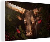 Canvas Schilderij Jungle - Koe - Vlinder - Planten - 60x40 cm - Wanddecoratie