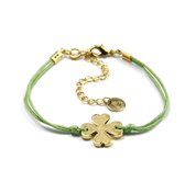 Armband Klavertjevier Green Goud | 18 karaat gouden plating | Messing | Minimalistische armband - 15 cm + 5 cm extra | Buddha Ibiza
