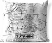 Sierkussen Buiten - Kaart - Zutphen - Zwart - Wit - 60x60 cm - Weerbestendig