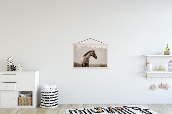 Porte-affiche avec affiche - Affiche scolaire - Cheval - Brouillard - Nature - 60x40 cm - Lattes vierges