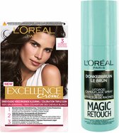 L'Oréal Excellence Crèmekleuring 3 Donkerbruin 1x & Magic Retouch Uitgroeispray Bruin 1x 75 ml Pakket
