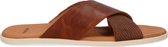 Manfield - Heren - Cognac leren slippers - Maat 45