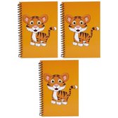 3x stuks tijger schrift/notitieboekje oranje 18cm voor kinderen - Dieren cadeau kinderen