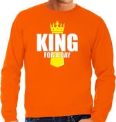 Koningsdag sweater King for a day met kroontje oranje - heren - Kingsday outfit / kleding / trui M