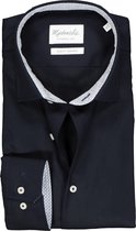 Michaelis Slim Fit overhemd - mouwlengte 7 - donkerblauw twill (contrast) - Strijkvrij - Boordmaat: 38