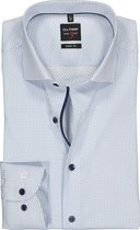 OLYMP Level 5 body fit overhemd - mouwlengte 7 - wit met blauw dessin (contrast) - Strijkvriendelijk - Boordmaat: 41