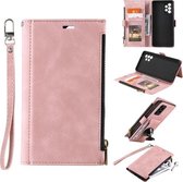 Voor Samsung Galaxy A72 Zijrits Terug Kaart Horizontale Flip PU Lederen Case met Kaartsleuven & Portemonnee & Fotolijst & Lanyard (Roze)