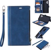 Voor Samsung Galaxy A32 4G Side Zipper Back Card Horizontale Flip PU Leather Case met Kaartsleuven & Portemonnee & Fotolijst & Lanyard (Blauw)