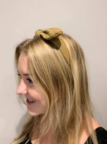 Diadeem - haarband van stof met strik - beige/kaki - kinderen/meisjes/dames
