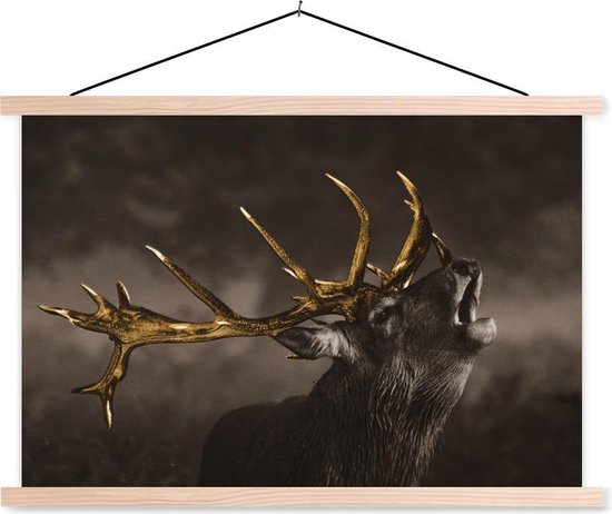 Porte-affiche avec affiche 120x80 cm - Affiche scolaire - Cerf - Noir - Or - Affiche textile - Lattes vierges