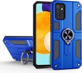 Voor Samsung Galaxy A52 5G koolstofvezelpatroon pc + TPU-beschermhoes met ringhouder (donkerblauw)