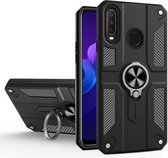 Koolstofvezelpatroon PC + TPU-beschermhoes met ringhouder voor vivo Y17 / Y12 (zwart)