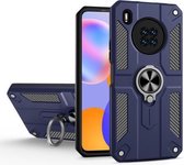Voor Huawei Y9a koolstofvezelpatroon pc + TPU-beschermhoes met ringhouder (saffierblauw)