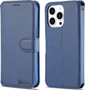 AZNS Kalf Textuur Horizontale Flip Leren Case met Houder & Kaartsleuven & Portemonnee & Fotolijst Voor iPhone 13 Pro (Blauw)