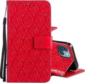 Geperst afdrukken rotan bloemenpatroon horizontale flip PU lederen tas met houder & kaartsleuven & portemonnee & fotolijst voor iPhone 13 (rood)