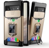 Voor Google Pixel 6 Sliding Camera Cover Design PC + TPU Shockproof Case met Ring Holder & Card Slot (Goud)