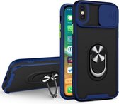 Sliding Camera Cover Design TPU + PC Magnetische schokbestendige hoes met ringhouder voor iPhone X / XS (blauw)