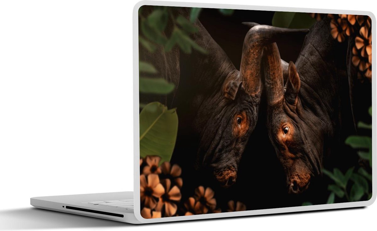 Laptop sticker - 10.1 inch - Jungle - Koe - Bloemen - Planten - 25x18cm - Laptopstickers - Laptop skin - Cover