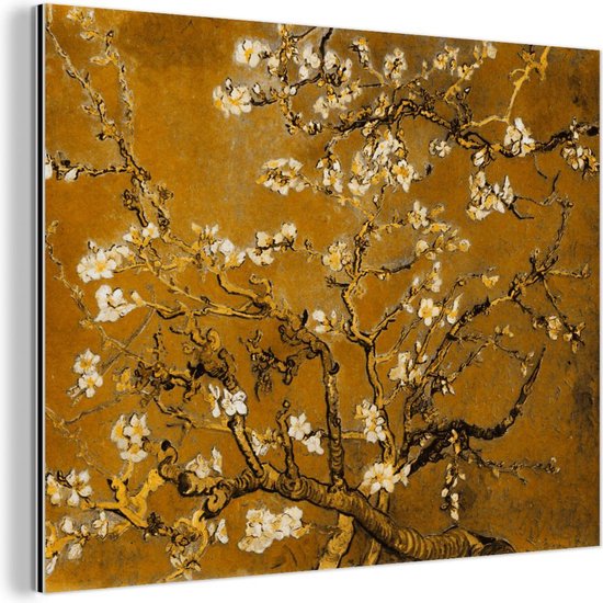 Foto: Wanddecoratie metaal aluminium schilderij industrieel amandelbloesem kunst van gogh goud 80x60 cm dibond foto op aluminium industri le muurdecoratie voor de woonkamer slaapkamer