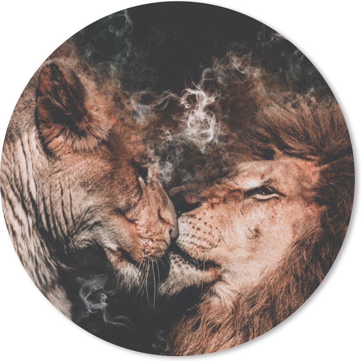 Muismat rond 20x20 cm - Mousepad Leeuw - Rook - Liefde - Ronde muismatten