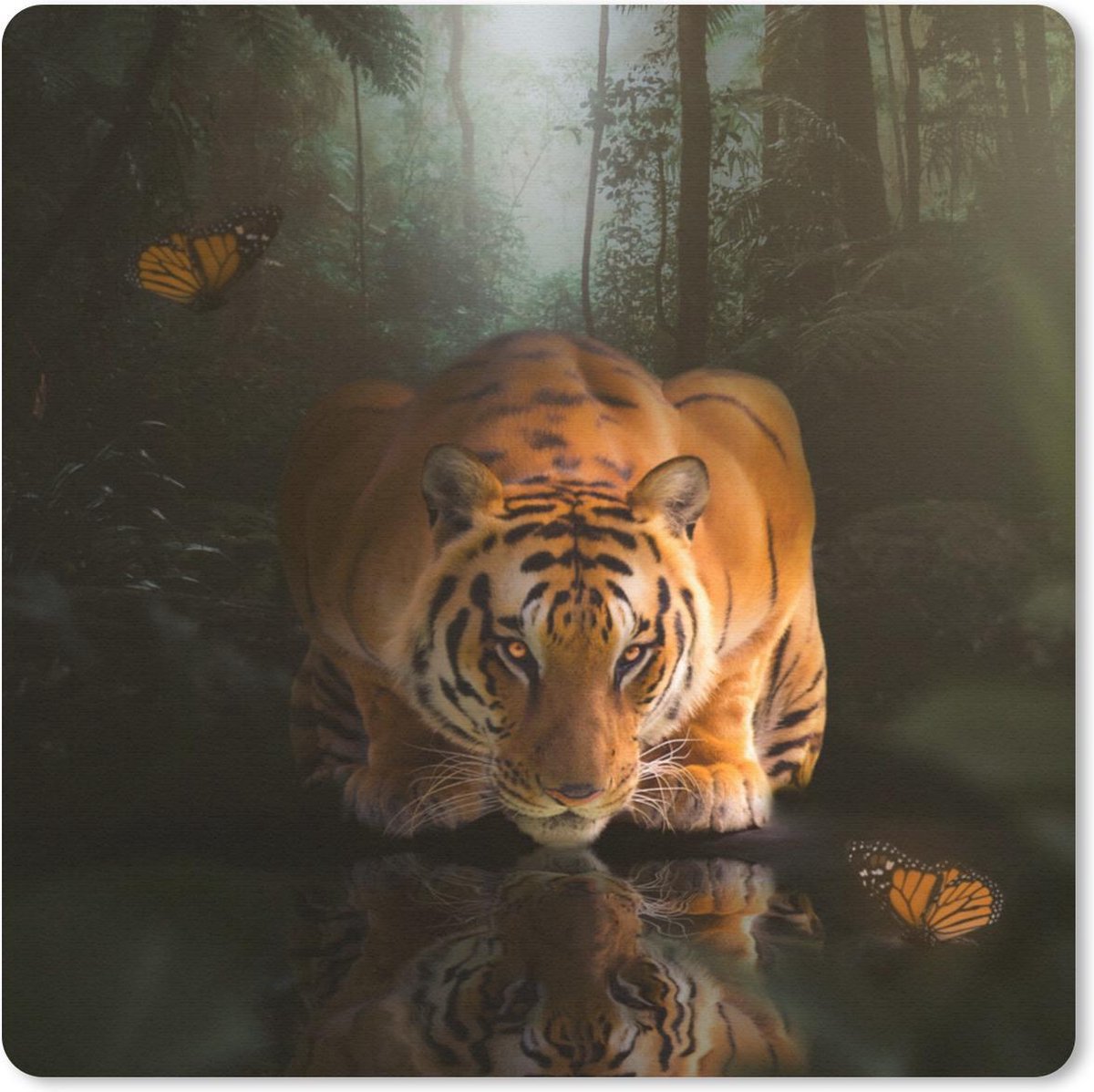 Muismat 20x20 cm - Mousepad Dieren - Vlinder - Tijger - Muismatten