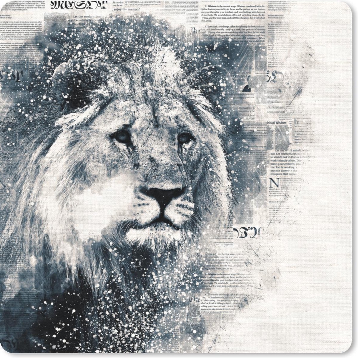 Muismat 30x30 cm - Mousepad Leeuw - Krant - Blauw - Muismatten