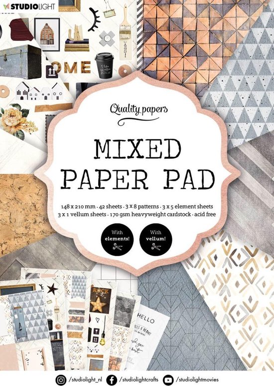 Studio Light Essentials mixed paper pad pattern paper Nr.4 | bol