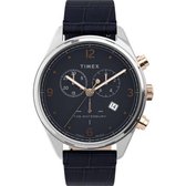 Timex Waterbury TW2U04600 Horloge - Leer - Blauw - Ø 42 mm