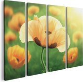 Artaza Canvas Schilderij Vierluik Oranje Klaproos Bloemen  - 80x60 - Foto Op Canvas - Canvas Print