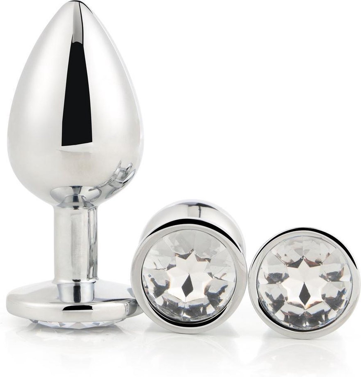 Goedkoopste Dream Toys - Aluminium anaalplug set met siersteen 3 delig Gleaming Love - Zilver