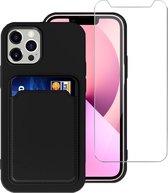 Apple iPhone 13 Pro Max Hoesje - Case Zwart + Screenprotector - Pasjeshouder - shockproof - Glas - beschermglas