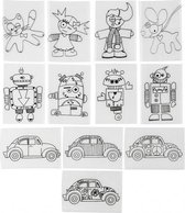 krimpfolie met auto's en robot's 14,5 cm 36 stuks