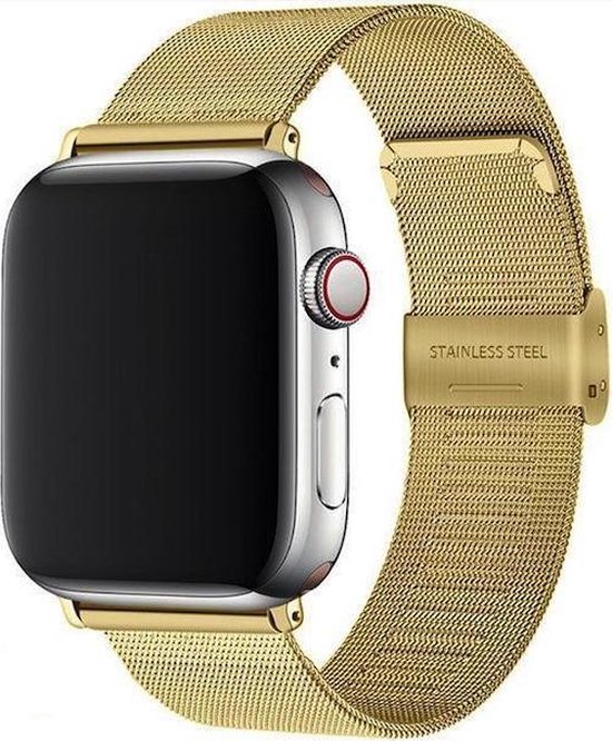 Foto: By qubix milanese loop bandje goud geschikt voor apple watch 44mm 45mm 46mm 49mm ultra 1 2 en 3 compatible apple watch bandje